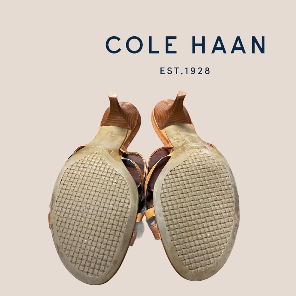 Cole Haan Kitten Heel Brown Woven Sandals 8.5 - Picture 5 of 5